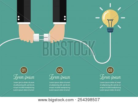 Man Holding In Hand Plug And Socket To Connect An Idea. Vector Illustration