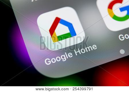 Sankt-petersburg, Russia, August 16, 2018: Google Home Application Icon On Apple Iphone X Smartphone