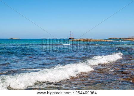 Old Style Sail Boat Near Malia On Crete, Geece