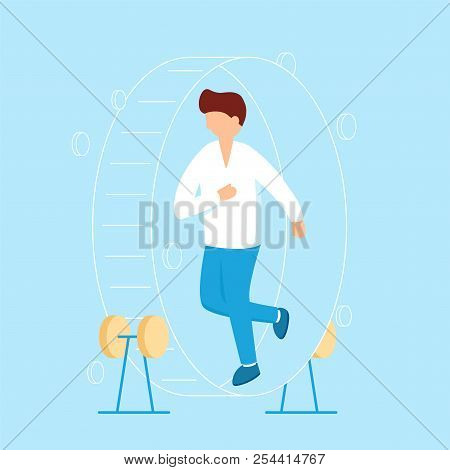Businessman In Hamster Wheel Chasing Money And Coins Vector Flat Illustration. Person Is Running In 