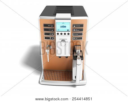 Modern Light Brown Carafe Coffee Machine With Milk Dispenser On One Cup Front View 3d Render On Whit