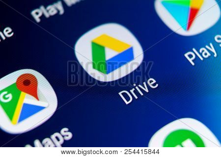 Sankt-petersburg, Russia, August 10, 2018: Google Drive Application Icon On Apple Iphone X Screen Cl