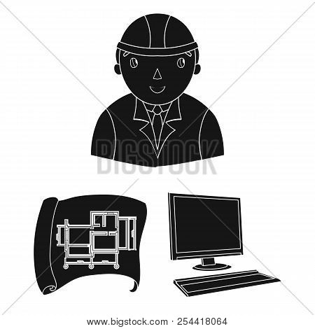 Architecture And Construction Black Icons In Set Collection For Design. Architect And Equipment Vect