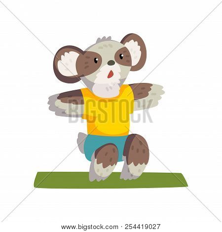 Cute Coala Bear Doing Squats Wearing Sports Uniform, Sportive Animal Character, Fitness And Healthy 
