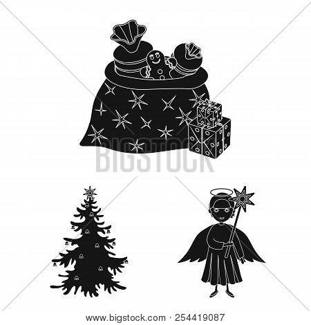 Christmas Attributes And Accessories Black Icons In Set Collection For Design. Merry Christmas Vecto
