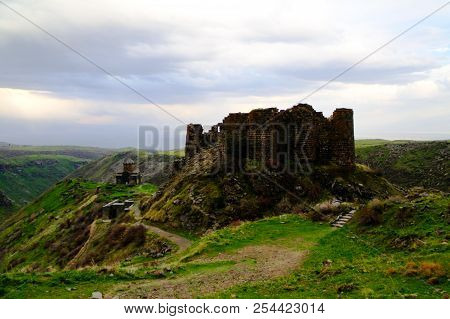 Sunset View To Vahramashen Church And Amberd Fortress, Armenia