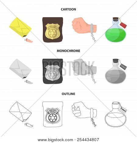 The Detective Badge, The Handcuff On The Criminal Hand, The Stump Of The Finger In The Bag, The Flas