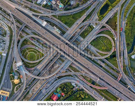 Top View Of Highway Road Junctions. The Intersecting Freeway Road Overpass The Eastern Outer Ring Ro