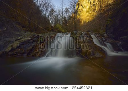 Autumn Landscape With Trees And River In Summer