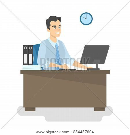 Businessman Or Offfice Worker Sitting At The Desk.