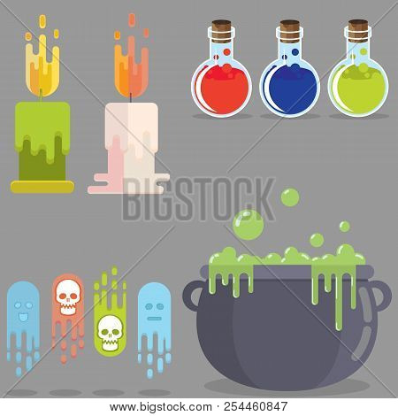 Medieval  Rpg Game Flat Elements Set , Role Play Game  Book Decoration Funny Helloween Decorations ,