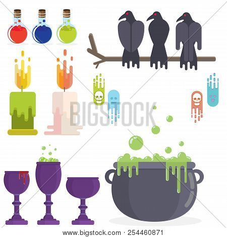 Medieval  Rpg Game Flat Elements Set , Role Play Game  Book Decoration Funny Helloween Decorations ,