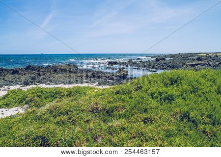 Lanzerote Beach With Blue Atlantic Ocean.