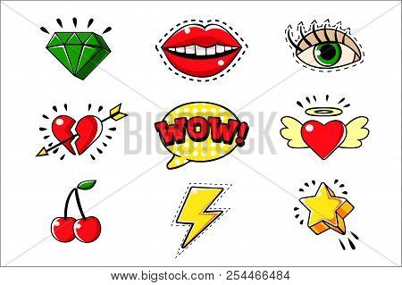 Pop Art Classic Bright Design Elements For Clothing Print And Stickers Set Of Cartoon Icons