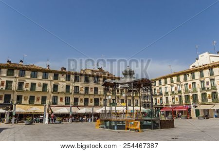 Tudela, Spain - April 22, 2018: Central Market Square In The Historic City Of Tudela, Spain