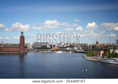 Stockholm, Sweden - Cityscape With City Hall And Riddarfjarden Channel.