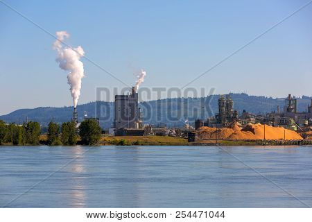 Pulp And Paper Mill Along Columbia River In Longview Washington State