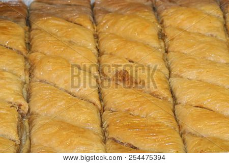 Baklava. Turkish Dessert Baklava. Sweet Turkish Pastry Closeup Baklava.