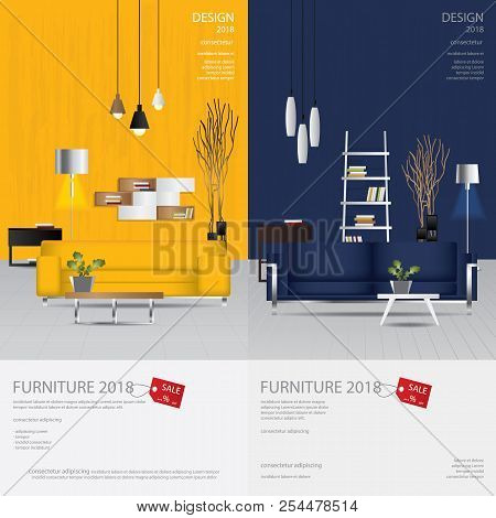 2 Vertical Banner Furniture Sale Design Template Vector Illustration