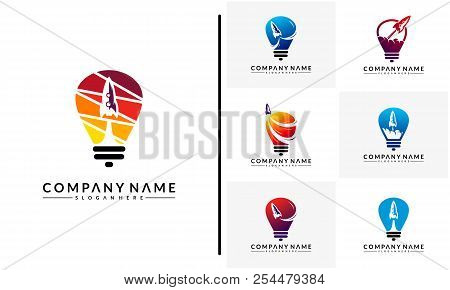 Set Of Rocket Idea Logo Template, Modern Bulb Rocket Designs Concept