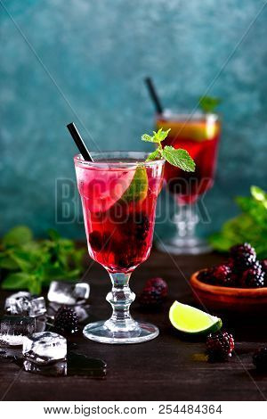 Bramble Or Blackberry Drink, Or Maybe Mojito Or Limeade, Front View