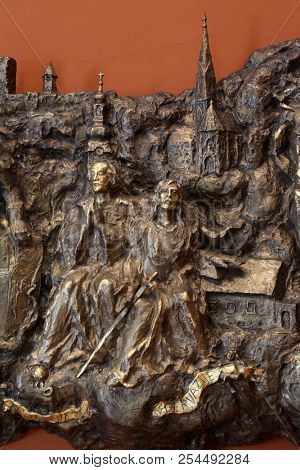 ZAGREB, CROATIA - MARCH 31: Saints Protasius and Gervasius, relief in Chapel of Saint Dismas in Zagreb, Croatia on March 31, 2015