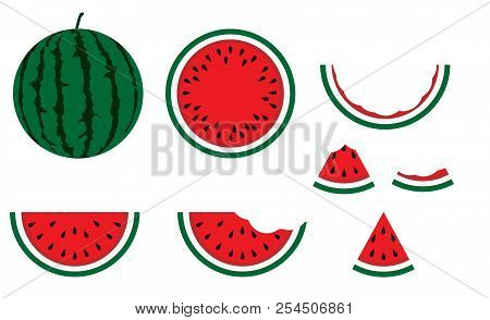 Watermelon Tasty Vegetarian Dessert Nature. Natural Tropical Ripe Vector Background. Summer Fruit De