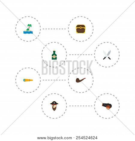 Set Of Corsair Icons Flat Style Symbols With Rum, Island, Treasure Icons For Your Web Mobile App Log