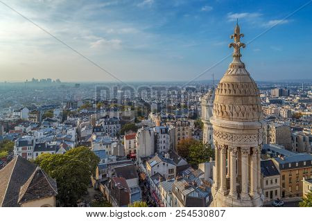 Rooftop And Aerial View From Sacre Coeur Basilica. Paris, France.
