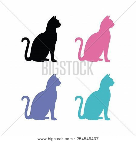 Vector Silhouettes Of Cats On White Background