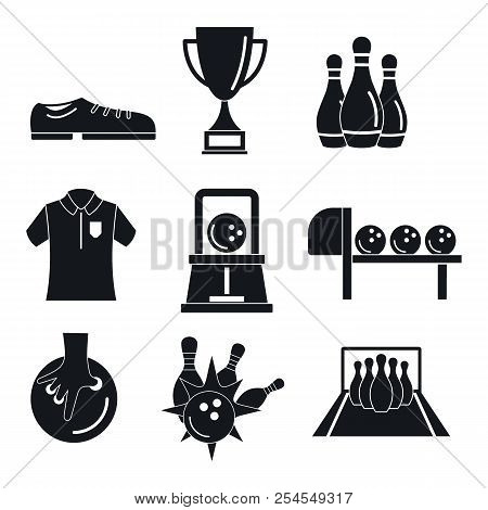 Bowling Kegling Game Icons Set. Simple Illustration Of 9 Bowling Kegling Game Icons For Web