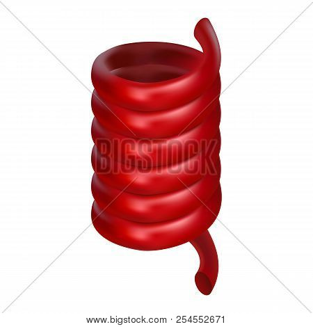Little Red Spring Cable Mockup. Realistic Illustration Of Little Red Spring Cable Mockup For Web Des