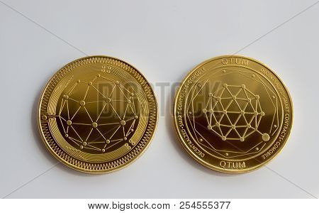 On A White Background Is Isolated The Front And Back Side Of Gold Coin Of A Digital Crypto  Currency