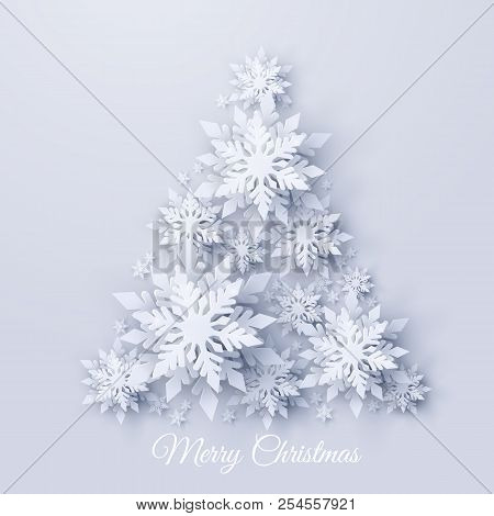 Vector Christmas And New Year Holidays Background With Christmas Tree Made Of Realistic Looking Pape