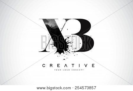 Xb X B Letter Logo Design With Black Ink Watercolor Splash Spill Vector Illustration.