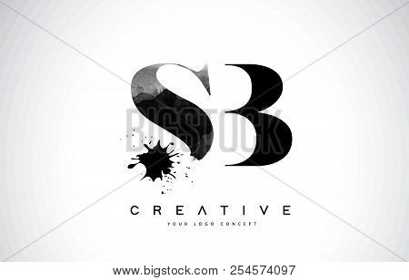 Sb S B Letter Logo Design With Black Ink Watercolor Splash Spill Vector Illustration.