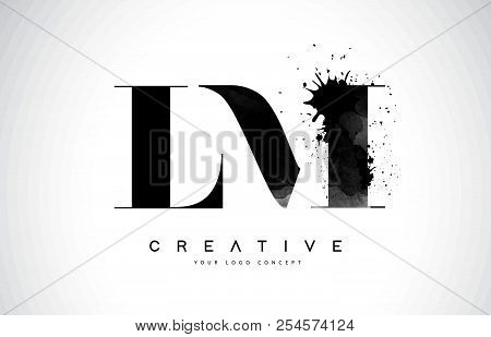 Lm L M Letter Logo Design With Black Ink Watercolor Splash Spill Vector Illustration.