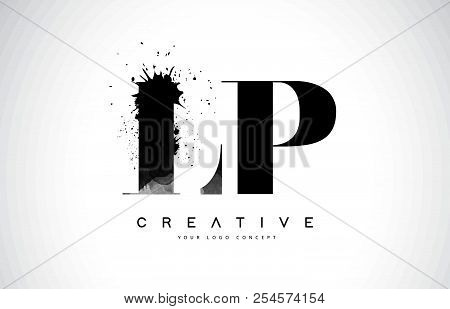 Lp L P Letter Logo Design With Black Ink Watercolor Splash Spill Vector Illustration.