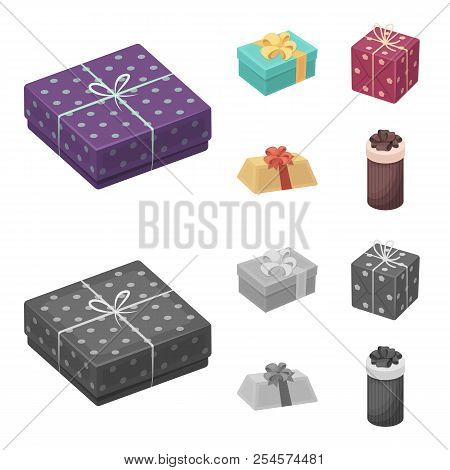 Gift Box With Bow, Gift Bag.gifts And Certificates Set Collection Icons In Cartoon, Monochrome Style