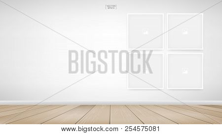 Empty Photo Frame Or Picture Frame Background In Room Space Area With White Concrete Wall Background