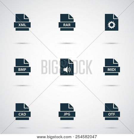 File Icons Set With System, Script, Multimedia And Other Design Elements. Isolated  Illustration Fil