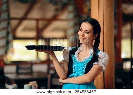 Waitress Wearing Tranditional Bavarian Oktoberfest Dirndl Dress