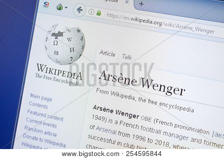 Ryazan, Russia - August 19, 2018: Wikipedia Page About Arsene Wenger On The Display Of Pc