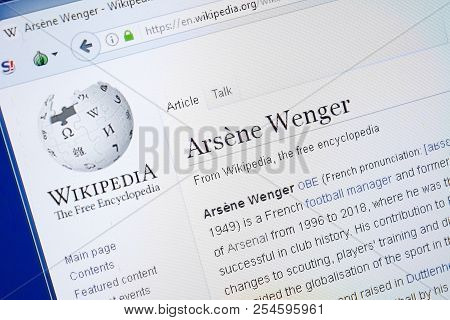 Ryazan, Russia - August 19, 2018: Wikipedia Page About Arsene Wenger On The Display Of Pc