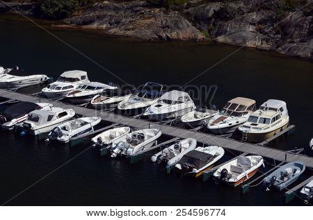 Marina of the Norwegian fishing town Hvaler . June 19,2018. Hvaler,Norway