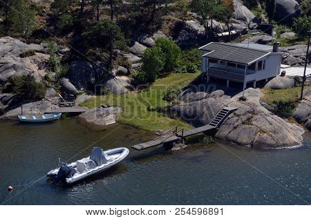 Marina of the Norwegian fishing town Hvaler . June 19,2018. Hvaler,Norway
