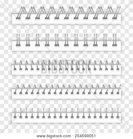 Set Spiral Binder.spirals For Paper Sheets Isolated On White. Book Spine Made Out Of Plastic Spring.