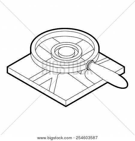 Magnifying Glass Over Map Icon. Outline Illustration Of Agnifying Glass And Map Icon For Web