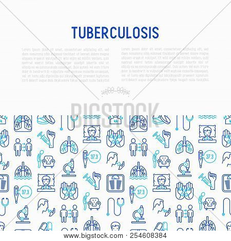 Tuberculosis Concept With Thin Line Icons: Infection In Lungs, X-ray Image, Dry Cough, Pain In Chest