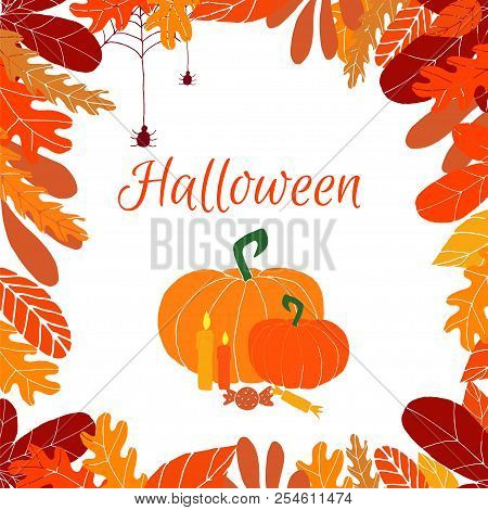 Vector Frame Dedicated To The Autumn Holidays: Halloween. Doodle Design, Template For Greeting Cards